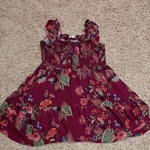 Floral Women's Dress in Burgundy and Green